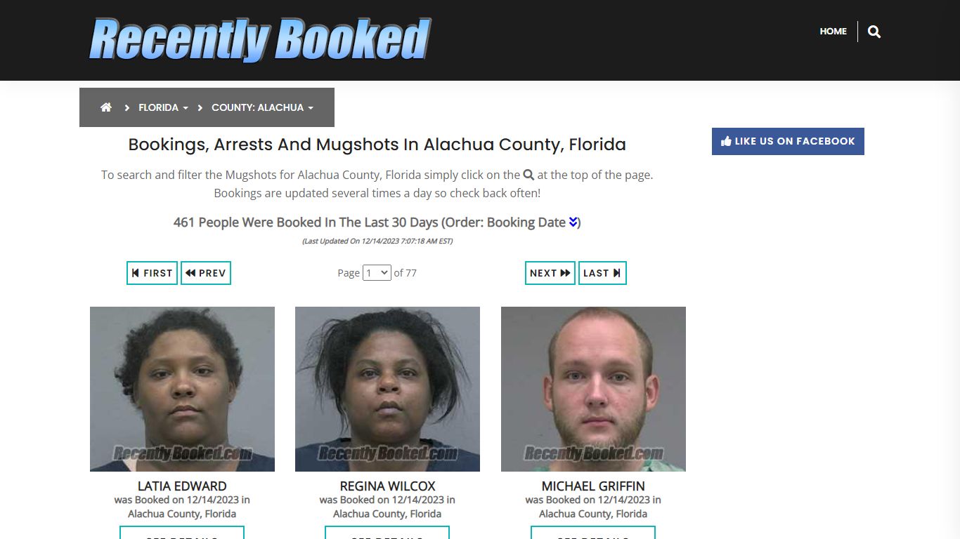 Recent bookings, Arrests, Mugshots in Alachua County, Florida